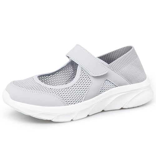Hsyooes Sandalias Mujer Malla Zapatos Para Caminar Respirable Zapatillas de Estar por Casa Ajustable Zuecos Ligero Zapatos de Deporte Verano Calzado Enfermeras Gris EU38=Fabricante:39