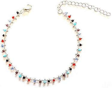 DOLLRINBOY Handmade Bohemian Beads Ankle Bracelets for Women Teen Girls, Layered Chain Anklet with Extension Fashion Party Jewelry Gifts (01-Gold)