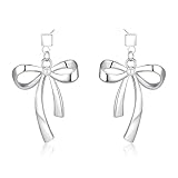 Silver Bow Pearl Earrings，Trendy 925 Silver Earrings for Women Lightweight Pearl Dangle Earrings