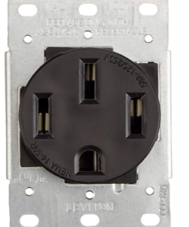 Toma de corriente de grado industrial de 50 amperios y 125250 V, NEMA 14-50R para RV, 3 polos, 4 cables, montaje empotrado, hoja recta, conexión a