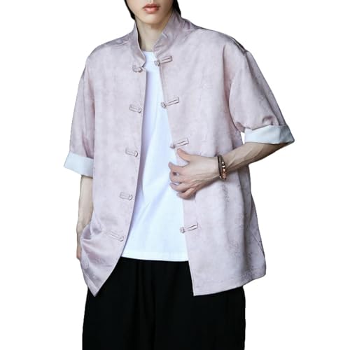 Chemise lin homme ample anti-transpiration col montant style chinois rétro