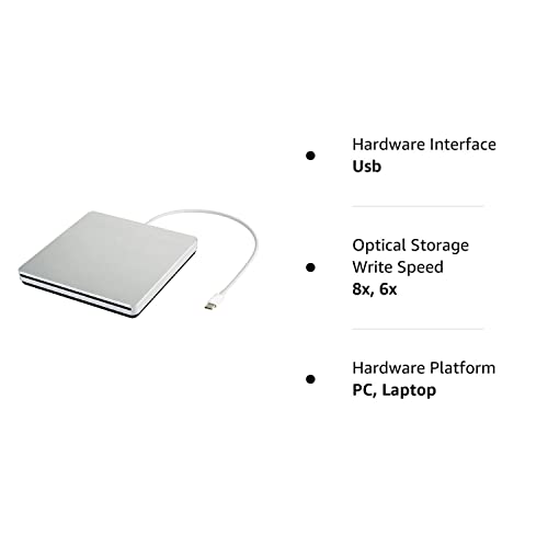 External CD DVD Drive USB C CD DVD Burner/Writer Slim Portable Slot in CD DVD Reader for MacBook Pro/Air/Mac/Laptop/Windows10 (Sliver) - Thumbnail 7