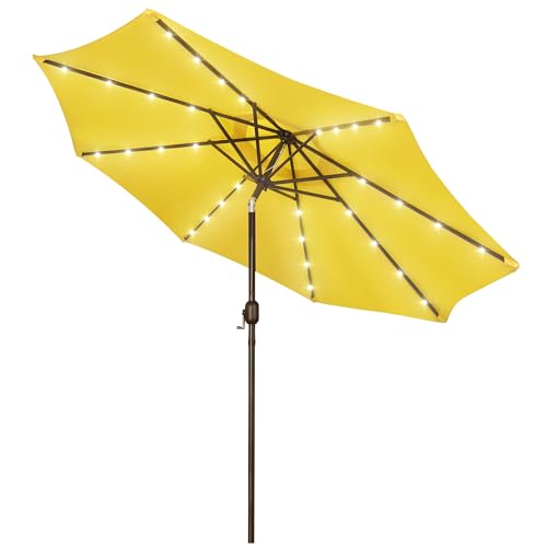Image of Blissun 9 ft Solar Umbrella, 32 LED Lighted Patio Umbrella, Table Market Umbrella, Outdoor Umbrella for Garden, Deck, Backyard, Pool and Beach (Yellow)