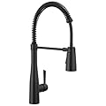 Delta Essa Pro Style Commercial Kitchen Faucet with Pull Down Sprayer, Matte Black Single Hole Kitchen Sink Faucet, Single Handle, Matte Black 9613-BL-DST