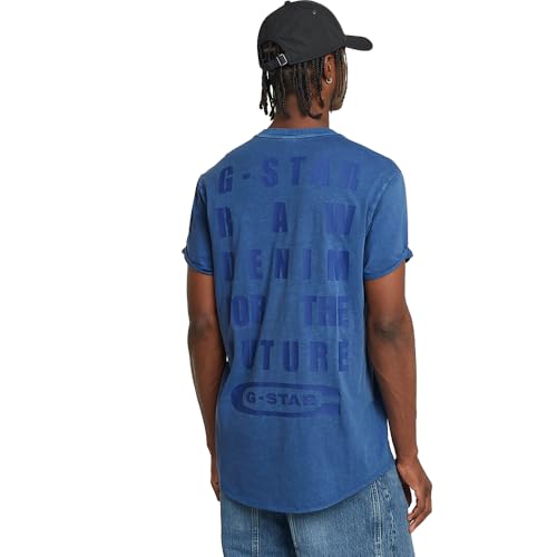 G-Star Homme T-Shirt Text Back Graphic Overdyed Lash, Bleu (pilot gd D25971-2653-H190), M
