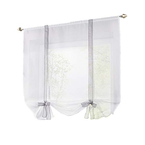 White Roman Curtain Solid Color Ribbon Top Tie Up Cafe Curtain Balloon Shades Curtain Tier Valance 1 Panel #TOP1