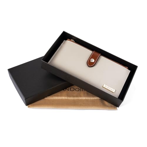 Image of ANDOILT Women's Genuine Leather Wallet RFID Blocking Credit Card Holder Zipper Purse Cell Phone Handbag
