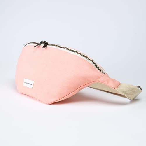 Image of The Peacock Crew Canvas Crossbody Sling Bag for Men & Women - Adjustable Strap, Dual Zippers Left /Right Handed, Secure Everyday Travel Fanny Pack Shoulder Pouch, Trekker Blush Pink, 14.5 x 6.3 x 3.6