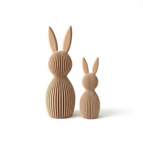 Generisch - Scandi Osterhase 3D Deko – Minimalistische Osterdekoration im skandinavischen Design – Gerippte Oberfläche – Moderne Frühlingsdeko 3D-Druck – Set aus Klein 11 cm und Groß 16 cm (latte brown)