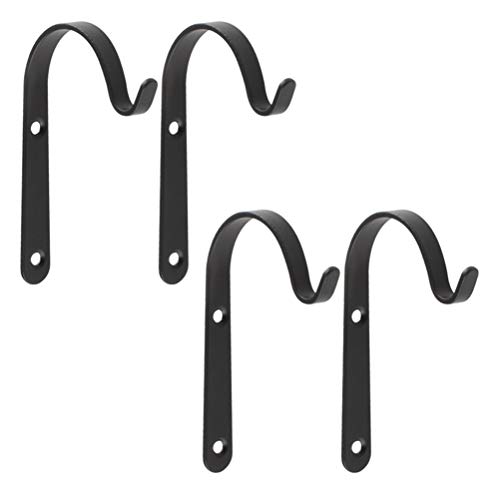 Lintat Soporte de metal para colgar en la pared, 4 perchas decorativas para plantas de jardín, gancho curvado negro para colgar linternas, macetas, campanillas de viento y comederos de pájaros Cover