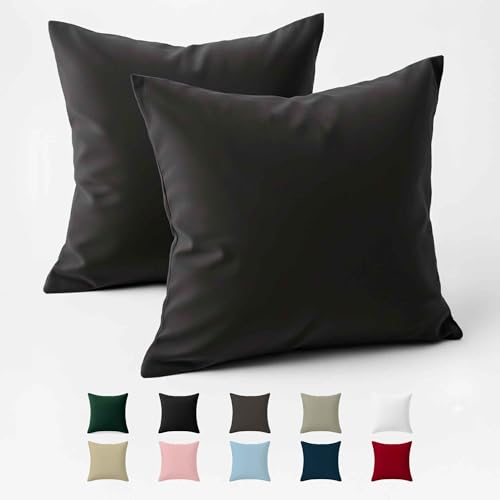 Kissenbezug 50x50 Baumwolle Renforcé (2er-Set) - Anthrazit - Dicht gewebt...