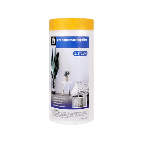 Image of Voomey Pre-Taped Masking Film, Painters Tape with Plastic Attached, Automotive Painters Tape and Drape for Appliances, Furniture, Wood Surfaces & DIY Projects - 3ft x 82ft