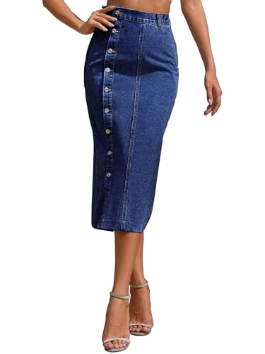 Image of Shasmi Girl's & Women's Front Button-Up Slit Longline Single Breasted Long Casual Denim Skirt Suitable for Daily WearSkirt 233