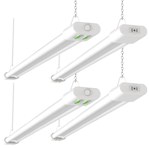 Image of ALUSSO 4FT LED Shop Lights, 6000LM 30W /45W /60W, 5CCT 2700K /3000K /4000K /5000K /6500K, 120V Utility Light Fixture for Garage, Hanging or Surface Mount, Linkable LED Workbench Light with Plug, 4 Pack