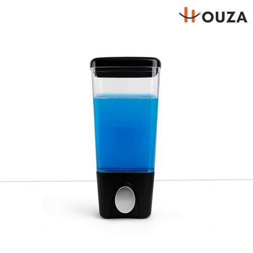 Image of HOUZA Wall Mounted Liquid Soap Dispenser for Wash Basin & Kitchen Sink | Refillable Shampoo, Conditioner, Sanitizer, Hand Wash Dispenser Bottles | Transparent Liquid Level Indicator (400 ML, Black)
