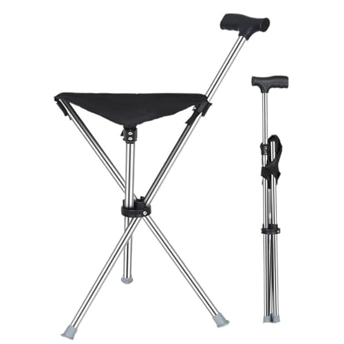 Bastone pieghevole con seduta, sedia da passeggio leggera 2 in 1, sgabello da viaggio portatile, supporta 220 libbre, altezza regolabile for uomini, donne, anziani e uso esterno
