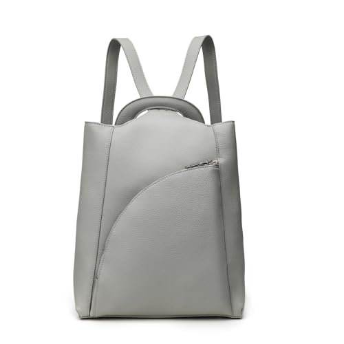 Genuine Leather Backpack for Women - Portable Zipper Back Bag with Front Zipper Pocket & Adjustable Buckle, 13.4