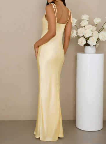 Image of 2026 Satin Cowl Neck Spaghetti Strap Maxi Dress for Women Bridesmaid