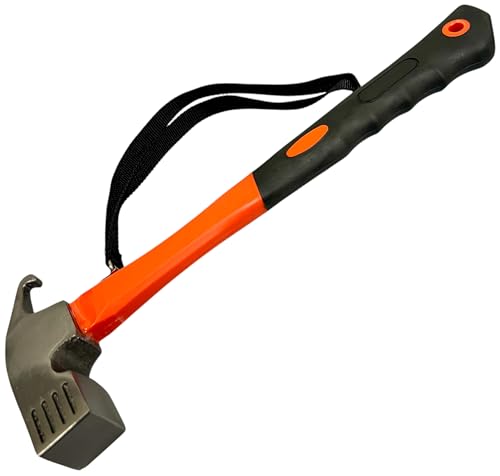TMV24® Zelthammer mit Heringsauszieher - Campinghammer mit Handschlaufe - Praktischer Robuster Hering Camping Hammer zum Zelten & Heringe Herausziehen - Ideal für Zelt, Hartboden & Outdoor, ORANGE