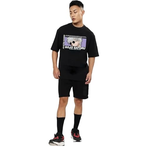 Image of Anime t Shirt for Men and Women Regular fit Jujutsu Kaisen t Shirts Round Neck gojo satoru Tshirt Black Half Sleeves Polycotton
