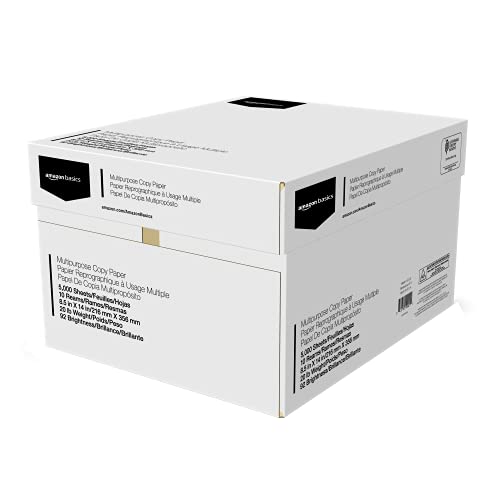 Image of Amazon Basics Multipurpose Copy Printer Paper, 20 lb, 8.5 x 14 Inches, 10 Reams (5,000 Sheets), 92 Bright, White