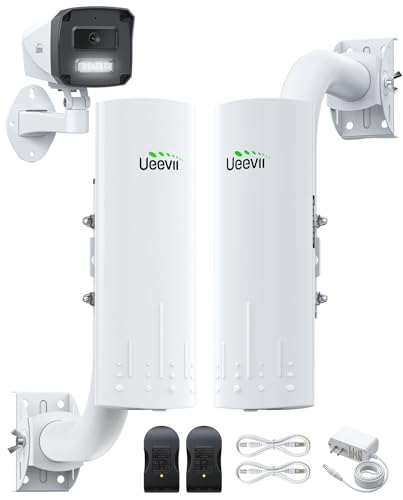UeeVii Wireless Bridge with Camera: Long Range Point to Point Security System CPE450 + 3MP IP Camera Kit, Easy Setup for Homeowner and Business Owner for Barn Farm Ranch Warehouse Factory Security