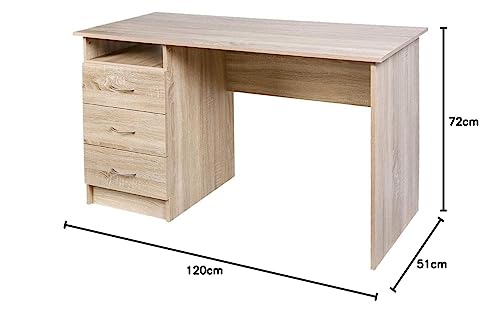 BAKAJI Bureau met commode 3 laden + open plank werktafel pc-deur computer van MDF-hout woondecoratie kantoor kinderkamer modern design afmetingen 120 x 51 x 72 cm - Afbeelding 3