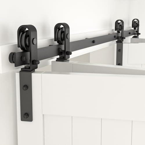 CCJH 8FT/96'' Bi-Folding Barn Door Hardware Sliding Track kit Heavy Duty for 4 Doors(No Wood Door，Hardwware Only)