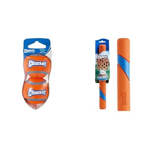 Chuckit Small Dog Tennis Ball 2 Inch Pack of 2 12 Inch Ultra Fetch Stick Bundle - Interactive