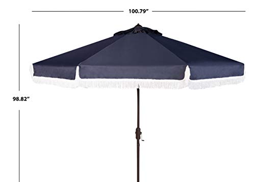 Safavieh Pat8008A Collection Milan Fringe Navy And White 9Ft Crank Outdoor Push Button Tilt Umbrella #TOP5