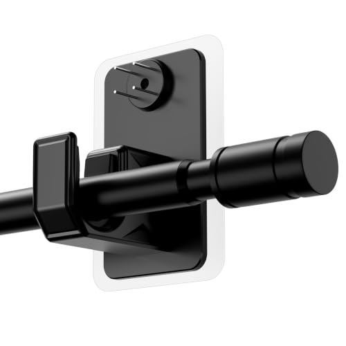 No Drill Curtain pole 74-231cm - 2.0 Dual-Fix Adhesive & Invisible Nail 16mm Diameter Extendable Curtain Poles for Eyelet Curtains Black Curtain Rod No Drilling Renter Friendly for Apartments & Dorms