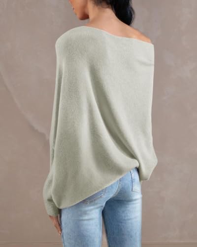 Image of Imily Bela Batwing Boat Neck Sweaters for Women Spring Long Sleeve Soft Knit Loose Baggy Pullover Jumper Top