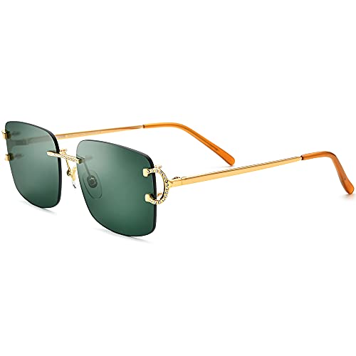 Image of HEPIDEM Rimless Rectangle Zircon Diamonds UV400 Square Sunglasses for Men with Nylon Lens