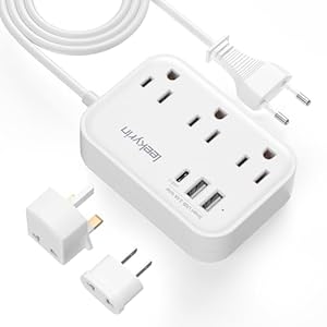 European Travel Plug Adapter, US to UK Europe Power Strip for EU/UK/US with USB C, 3 USB Ports 3 AC Outlets, 5ft Extension Cord, International Travel Power Strip (Type A/C/G, 5 FT)