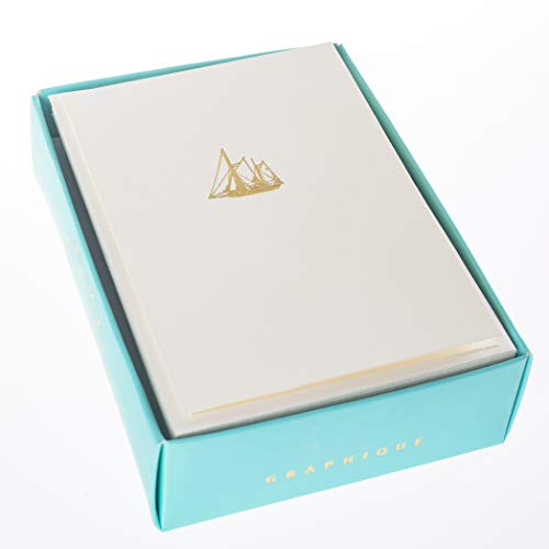 Image of Graphique Vintage Boat La Petite Presse Boxed Notecards - 10 Embellished Gold Foil Blank Cards with Matching Envelopes and Storage Box, 3.25 inch inch x 4.75 inch inch inch (L1347CB)