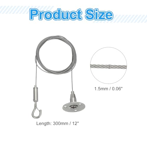 Image of MECCANIXITY 300 x 1.5mm Adjustable Hanging Wires Kit, Heavy Duty Stainless Steel Wire Rope with Single Hooks for Picture Photo Light LED Screen Curtain Billboards DIY Mounting Clamp Pack of 2