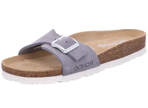 Rohde Damen Leder Pantoletten Leder-Tieffußbett Schnalle Alba 5589, Größe:41 EU, Farbe:Grau