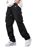 Verdusa Men's Drawstring Waist Side Pocket Straight Cargo Pants Joggers Black L