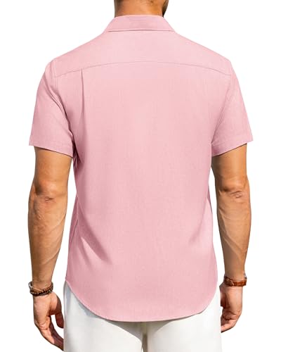 Image of Alimens & Gentle Mens Linen Shirts Short Sleeve Button Down Shirts Wrinkle Free Casual Vacation Beach Summer Tops