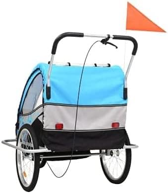 Bike Trailer 2-in-1 Children's Bicycle Trailer with 3 Wheels, Jogger Buggy, Five-Point Safety Belt System with Handbrake，with Wheel Reflector ，Load 40kg