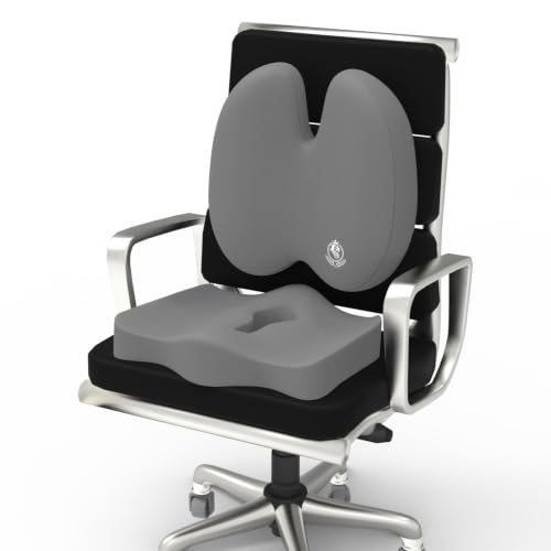 Image of MRRON Car Seat Lumber and Coccyx Pillow Kit Memory Foam Back Support and Siting Cushion Ergonomic Adjust Sitting Position Relief Pain for Car or Office Chair (Grey, Backpro)