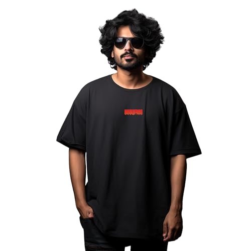 Image of prabhu bhakti Men's Oversized Mahabali Hanuman Printed T-Shirt |Back Print Drop Shoulder Pure Cotton Oversized Tshirt for Men