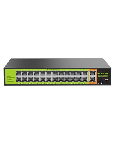 POE Switch with 24 Port POE + 2 Gigabit Uplink,802.3af/at PoE+ 100Mbps, 250W Built-in Power,Unmanaged, Extend to 250M for Security Camera System, AP, IP Phone.