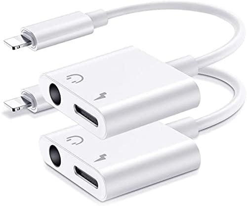 [2 Pack] 3.5 mm Headphone Adapter & iPhone Charger Aux Adapter, 2 in 1 Charger and Aux Audio Splitter Compatible iPhone 13/12/11/11 Pro/XR/XS Max/X/8/7, 2 in 1 Charging + Music, Support All iOS System