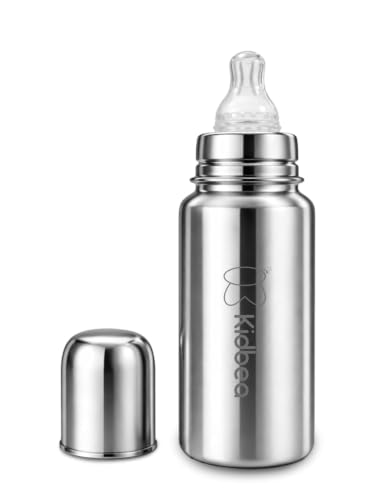 Image of Kidbea Steel Baby Feeding Bottle 250ml | Baby Milk Bottle with Advanced Anti Colic Valve, BPA Free, Soft Silicone Nipple, Wide Neck for Newborn & Infant Kids