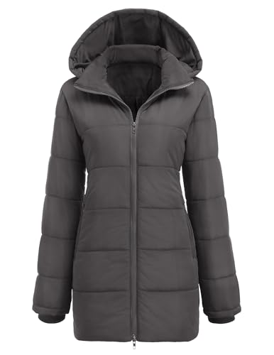 Hotouch Manteau d'automne et d'hiver pour femme - Long manteau matelassé avec capuche - Coupe ajustée - Couleur unie - Veste d'hiver décontractée - Coupe-vent -...