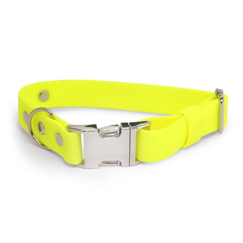 BURA Wasserdichter Hundehalsband – Geruchshemmend, Leicht zu Reinigen, Langlebig, Allergikerfreundlich, Verstellbar, Modernes Design – Ideal für Alltag und Outdoor-Aktivitäten (Neongelb, M)