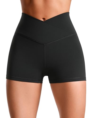 CRZ YOGA Womens Butterluxe Crossover Biker Shorts 3 Inches - Criss Cross High Waisted Workout Yoga Buttery Soft