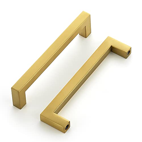 Image of Ravinte 5 Pack 5 Inch Kitchen Square Cabinet Handles Brushed Brass Drawer Pulls for Cupboard Hardware