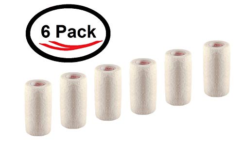 Image of 4 Inch Vet Wrap Tape Bulk (White) (Pack of 6) Self Adhesive Adherent Adhering Flex Bandage Grip Roll for Dog Cat Pet Horse